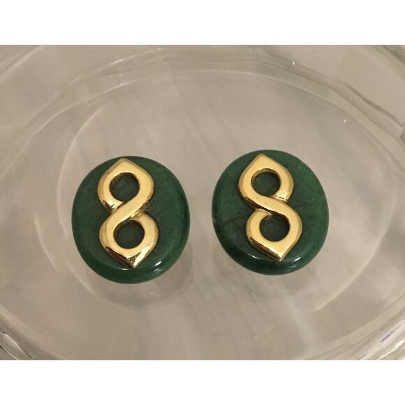 Vintage KAI-YIN LO Sterling Silver Vermeil Jade Infinity Earrings Clip KYLO - Picture 4 of 4